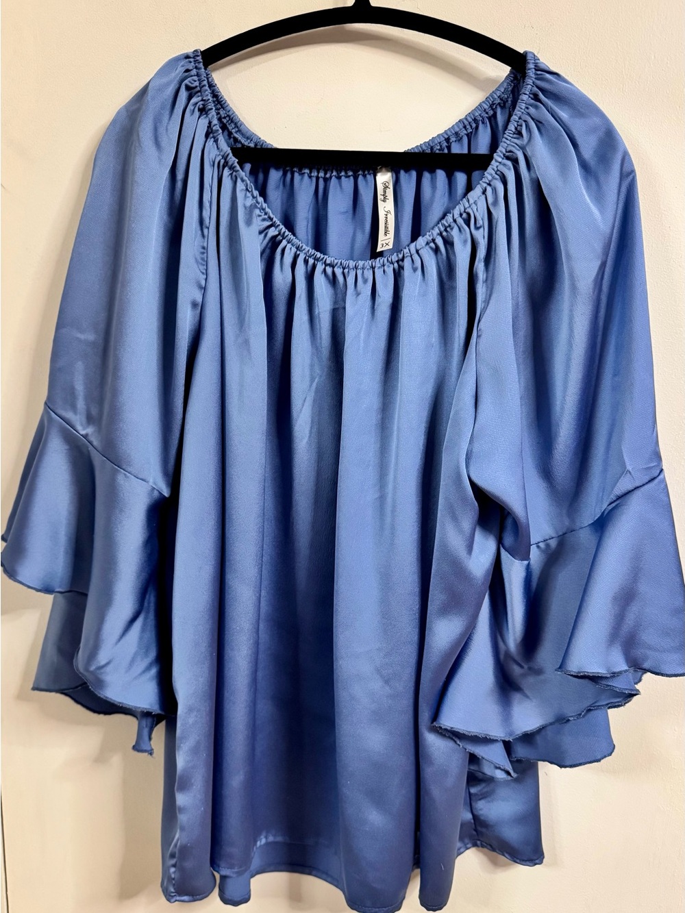 Simply Irresistible Satin Off-the-Shoulder Tunic in Periwinkle Blue
